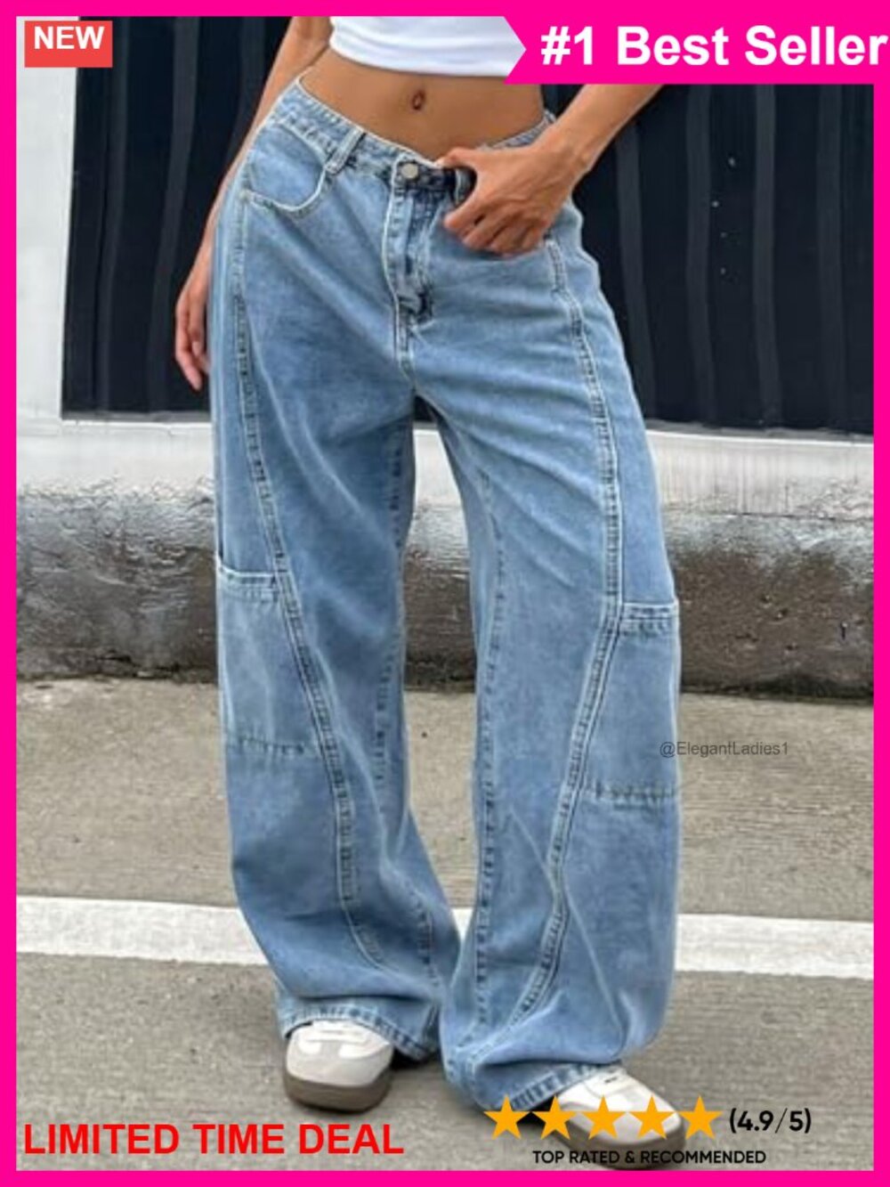 Wide Leg Low Rise Cargo Baggy Denim Jeans Patchwork Pockets - Picture 3 of 5